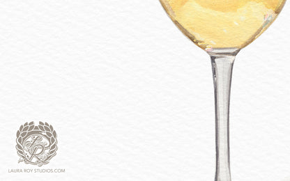 White Wine Watercolor Art Print – Glass of Chardonnay Kitchen Decor, Elegant Wine Art