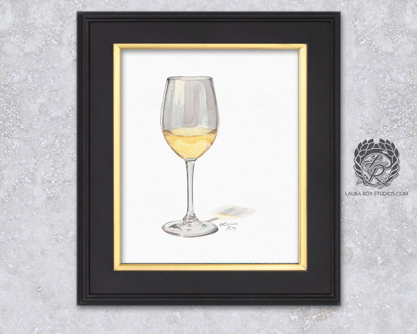 White Wine Watercolor Art Print – Glass of Chardonnay Kitchen Decor, Elegant Wine Art