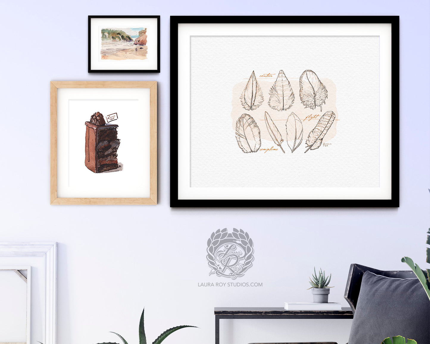 Feather Study Watercolor Ink Giclée Print – Bird Feather Art with Labels