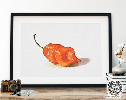 Habanero Watercolor Art Print – Spicy Pepper Kitchen Decor, Vibrant Orange Food Illustration, Giclée Fine Art Print