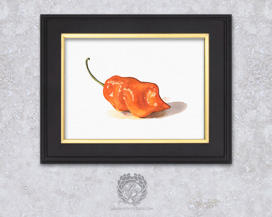 Habanero Watercolor Art Print – Spicy Pepper Kitchen Decor, Vibrant Orange Food Illustration, Giclée Fine Art Print