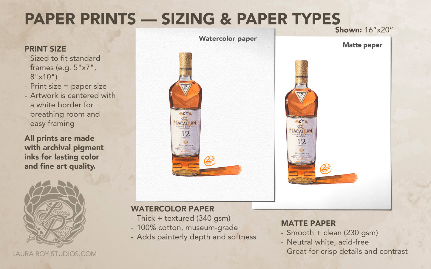 Macallan 12 Sherry Oak Watercolor | Giclee Print