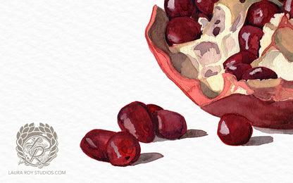 Watercolor Pomegranate Art Print – Fine Art Kitchen Decor, Foodie Gift, Giclée Still Life Fruit Painting