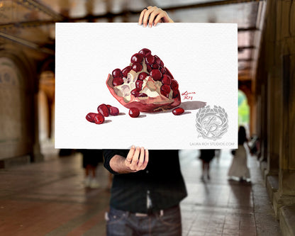 Watercolor Pomegranate Art Print – Fine Art Kitchen Decor, Foodie Gift, Giclée Still Life Fruit Painting