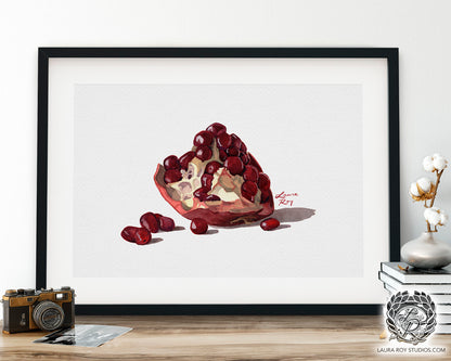 Watercolor Pomegranate Art Print – Fine Art Kitchen Decor, Foodie Gift, Giclée Still Life Fruit Painting