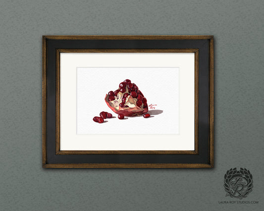 Watercolor Pomegranate Art Print – Fine Art Kitchen Decor, Foodie Gift, Giclée Still Life Fruit Painting