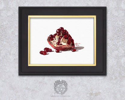 Watercolor Pomegranate Art Print – Fine Art Kitchen Decor, Foodie Gift, Giclée Still Life Fruit Painting