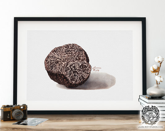 Black Truffle Watercolor Print – Gourmet Kitchen Decor, Culinary Ingredient Art, Fine Food Illustration, Giclée Wall Art