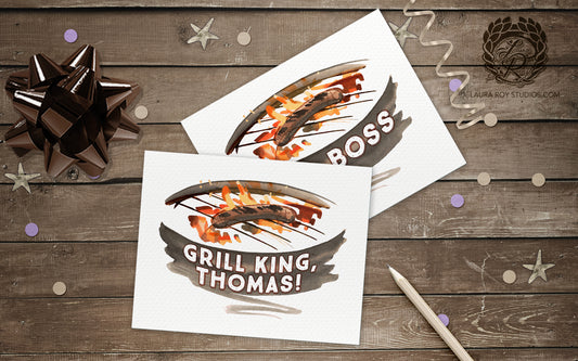 Personalized Father’s Day Grill Card - Custom Dad Name Watercolor Art (Single or Set)