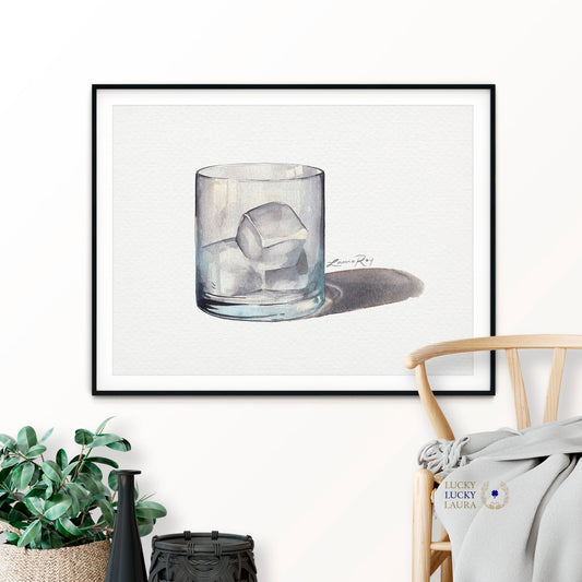 Rocks Glass Watercolor Art Print – Classic Cocktail Glass Illustration, Sophisticated Bar Decor