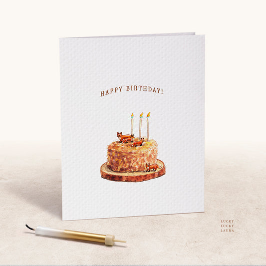 Foxes at the Party Birthday Card | Personalized Fox Cake Card