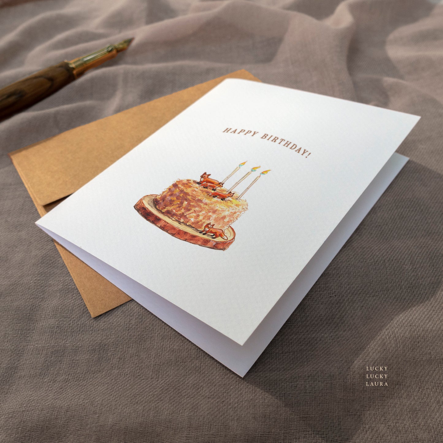 Foxes at the Party Birthday Card | Personalized Fox Cake Card