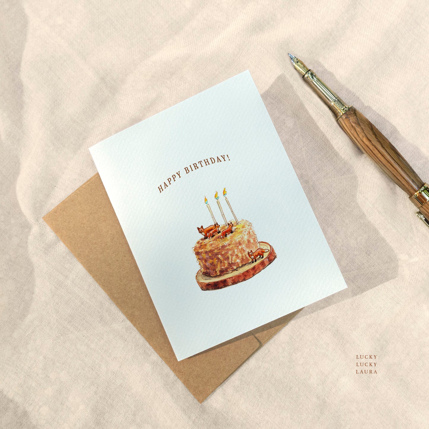 Foxes at the Party Birthday Card | Personalized Fox Cake Card