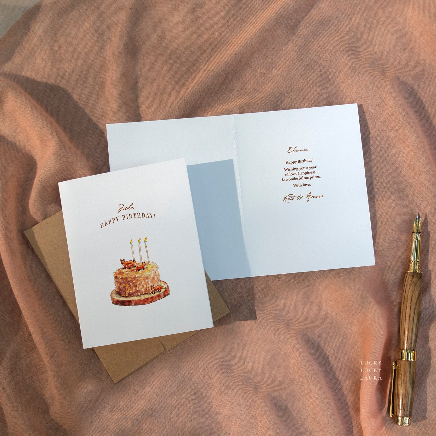 Foxes at the Party Birthday Card | Personalized Fox Cake Card