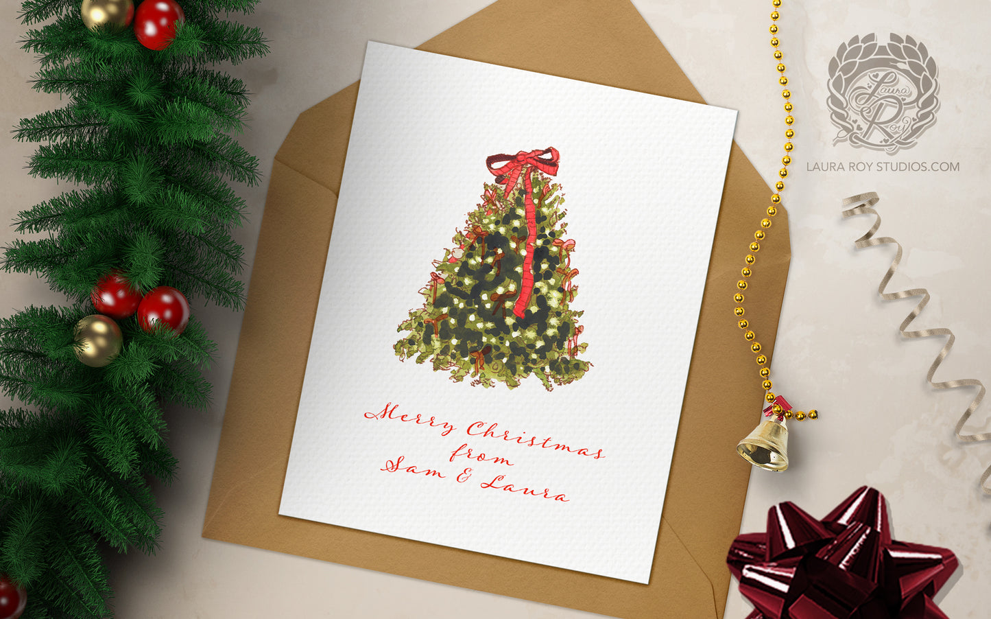 Wrapped in Red Card | Personalized Christmas Tree Card