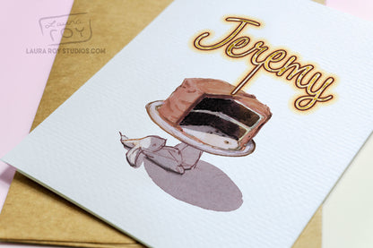 Personalized Birthday Card Perfect for Spring or Easter - Watercolor Cake with Bunny, Customizable (Single or Set)