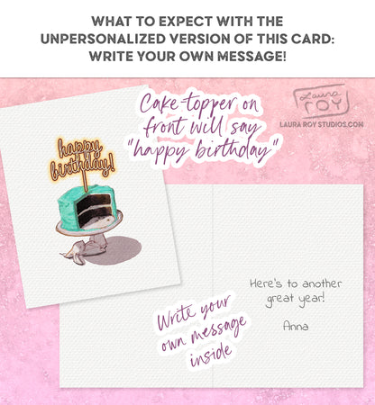 Personalized Birthday Card Perfect for Spring or Easter - Watercolor Cake with Bunny, Customizable (Single or Set)