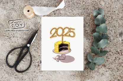 Personalized Birthday Card Perfect for Spring or Easter - Watercolor Cake with Bunny, Customizable (Single or Set)