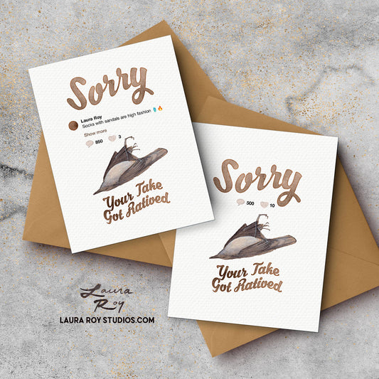 Personalized 'Sorry Your Take Got Ratioed' Card  Watercolor Tweet/Post Twitter, X, Instagram, TikTok Banter, Custom Message (Single or Set)