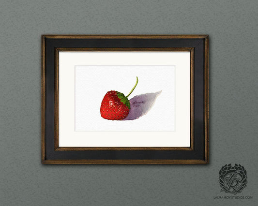 Watercolor Wild Strawberry Art Print  Botanical Fruit Illustration, Realistic Red Berry Kitchen Wall Decor