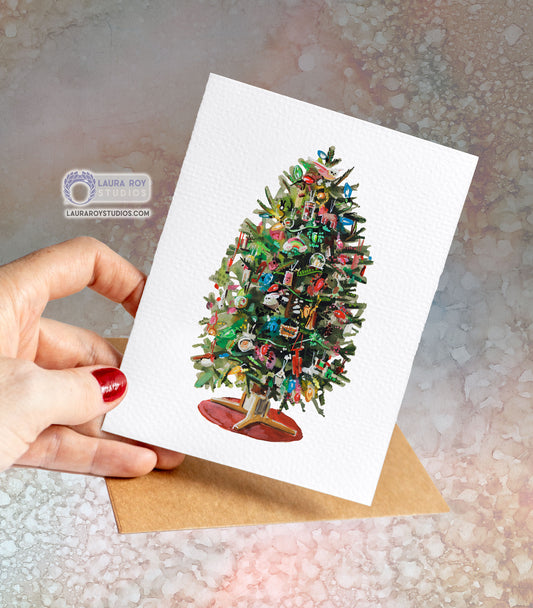 Personalized Ornaments Tree Card: Watercolor Unique Ornaments, Christmas Holiday Greeting