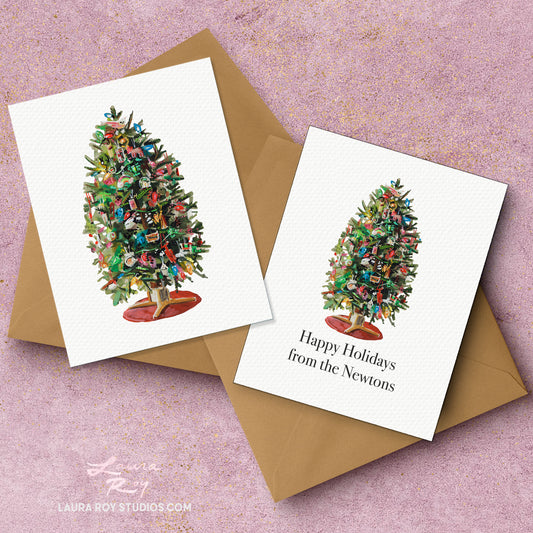 Personalized Ornaments Tree Card: Watercolor Unique Ornaments, Christmas Holiday Greeting
