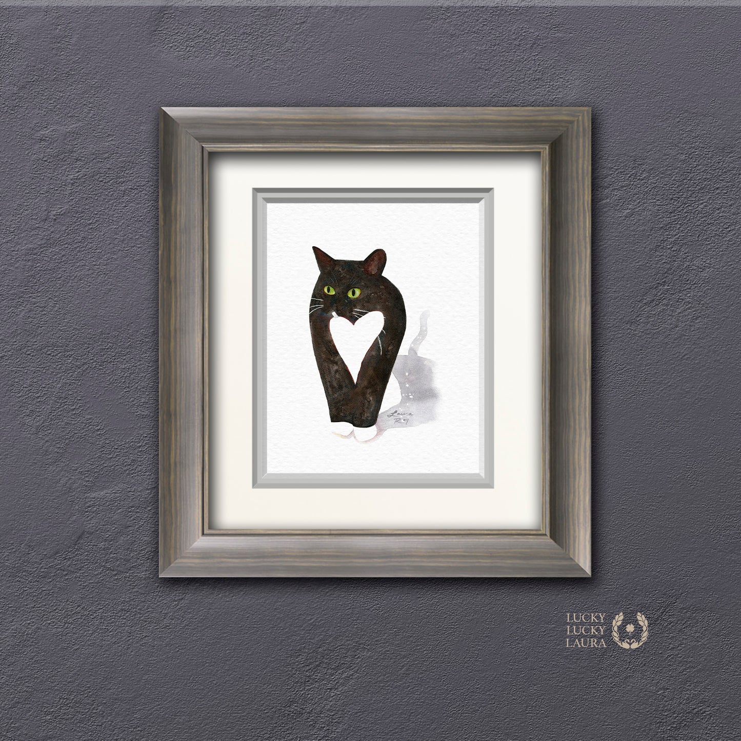 Tuxedo Cat with Heart Watercolor | Giclée Print