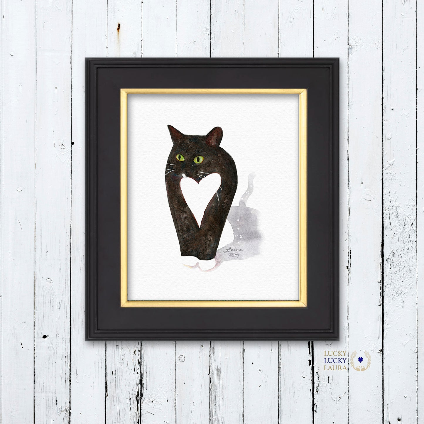 Tuxedo Cat with Heart Watercolor | Giclée Print