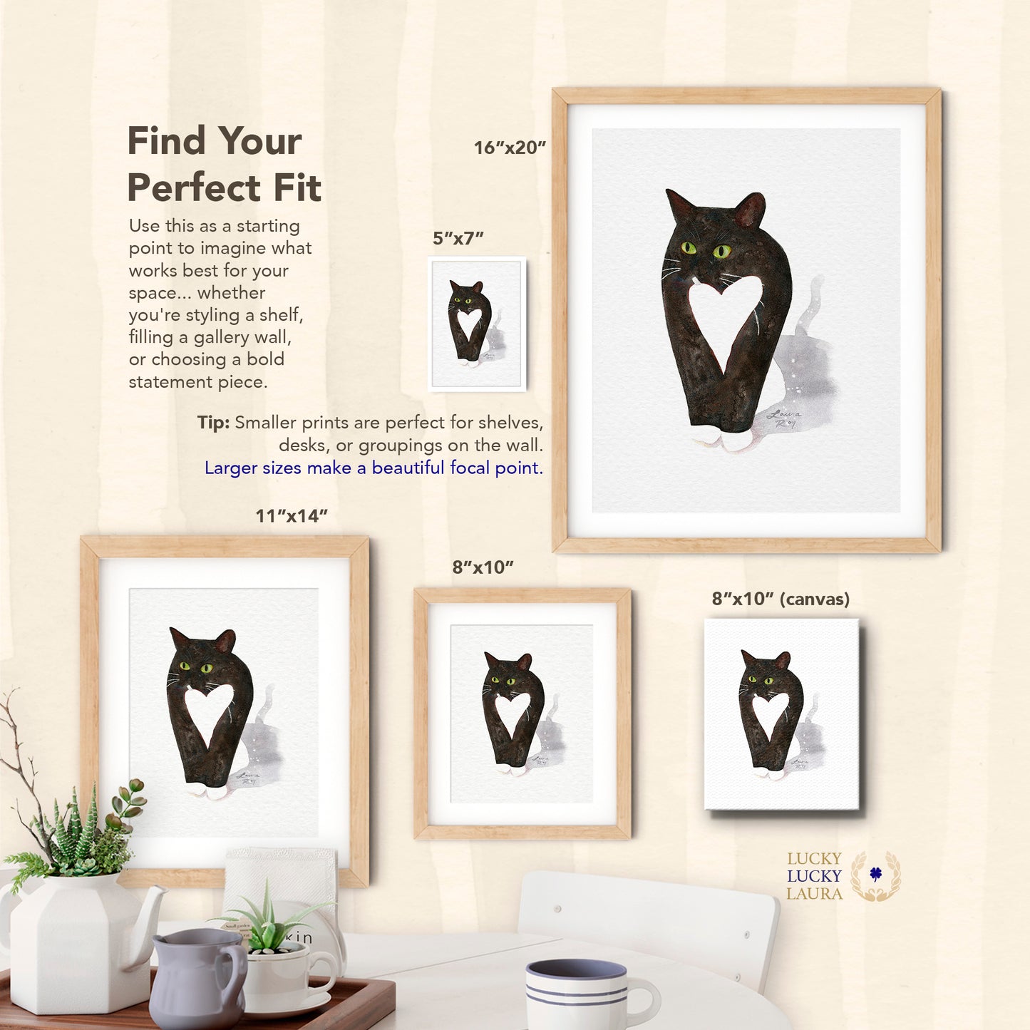 Tuxedo Cat with Heart Watercolor | Giclée Print