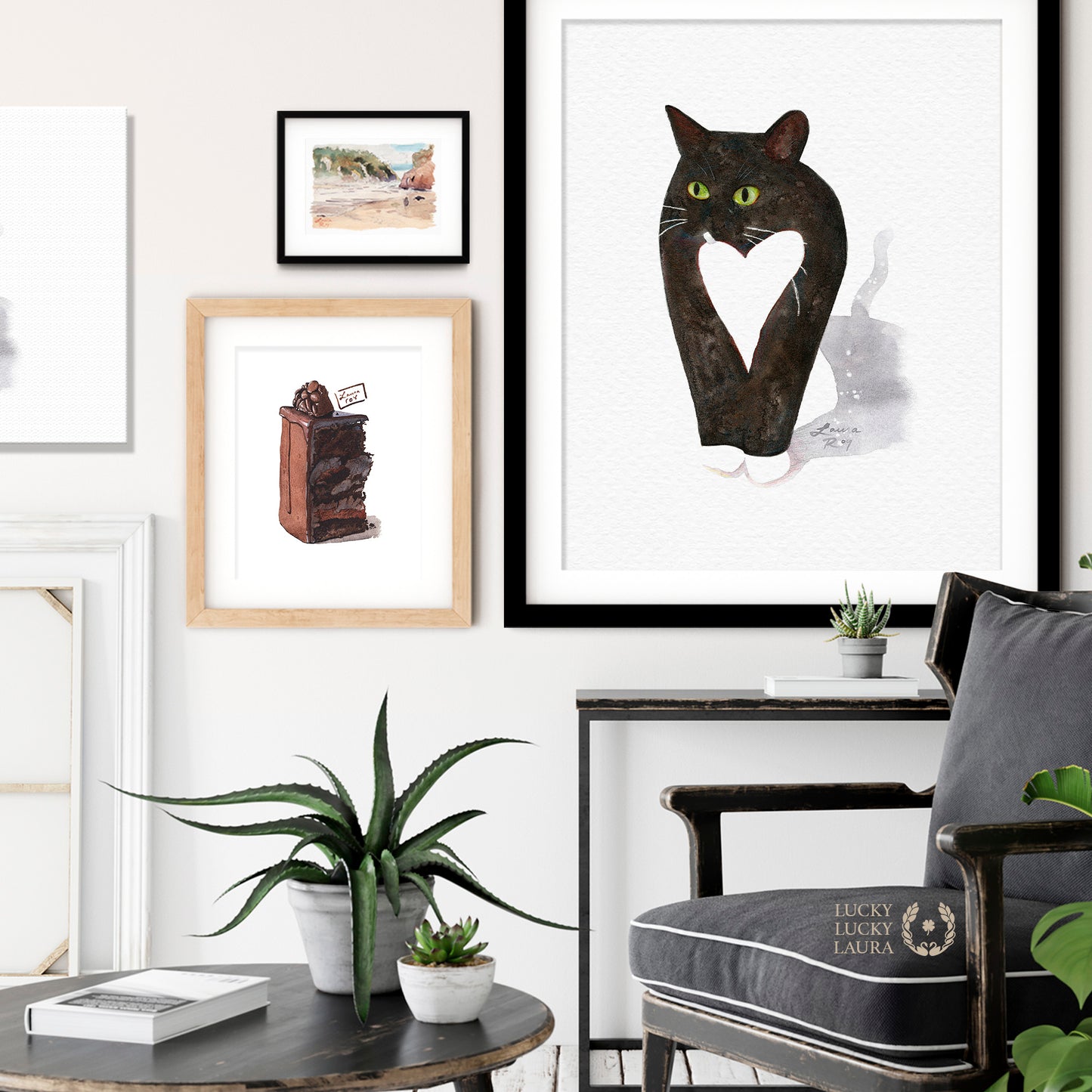Tuxedo Cat with Heart Watercolor | Giclée Print