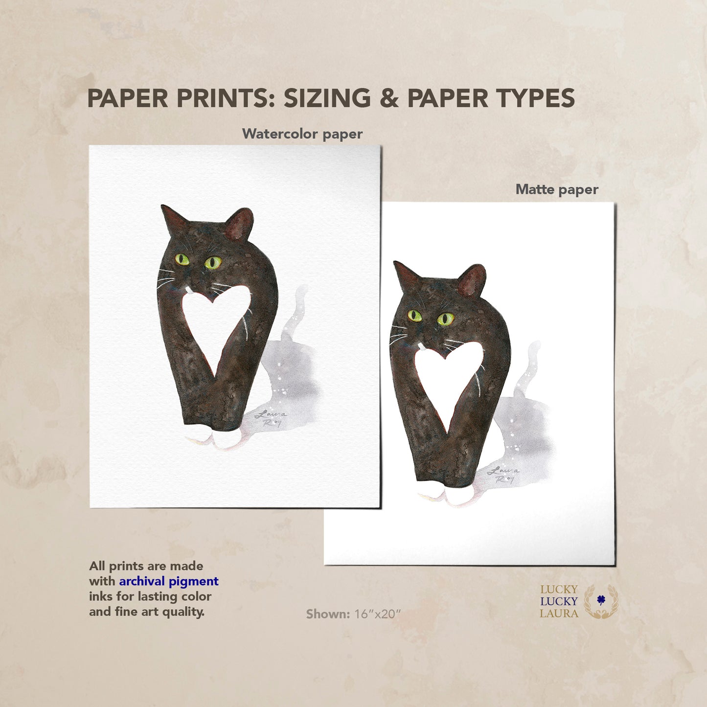 Tuxedo Cat with Heart Watercolor | Giclée Print