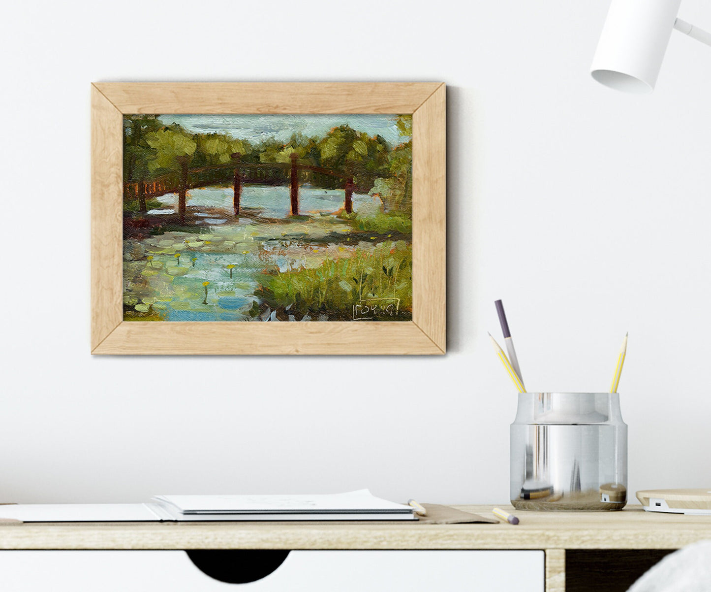 Water Lilies Original Oil Painting  Original Landscape Painting  Office Decor  Gifts for Dad  Cabin Wall Decor  Kitchen Wall Decor