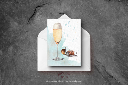 Personalized Champagne Toast Congratulations Card - Watercolor Cheers for Wedding, Promotion, Engagement, or Anniversary (Single or Set)