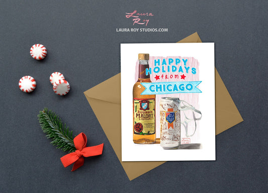 Chicago Handshake Watercolor Holiday Card (Single or Set)