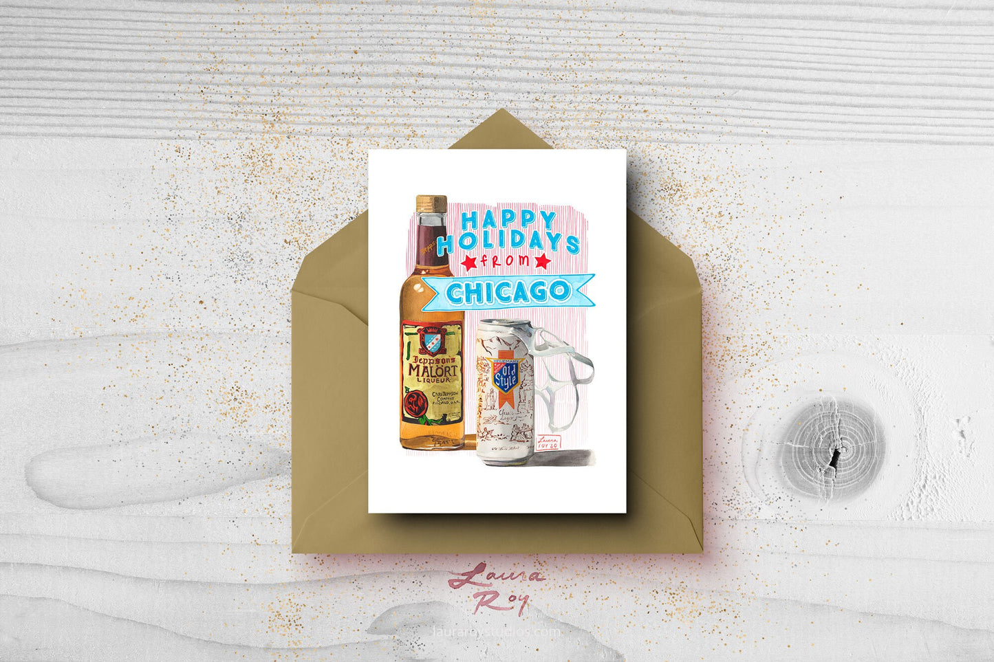 Chicago Handshake Watercolor Holiday Card (Single or Set)