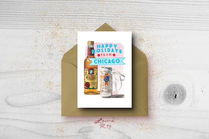 Chicago Handshake Watercolor Holiday Card (Single or Set)