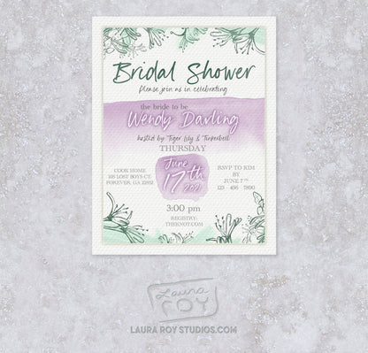 Watercolor Bridal Shower Invitations + Party Starter Pack | Floral Pattern Customizable