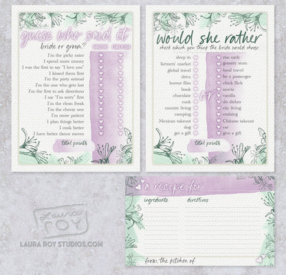 Watercolor Bridal Shower Invitations + Party Starter Pack | Floral Pattern Customizable