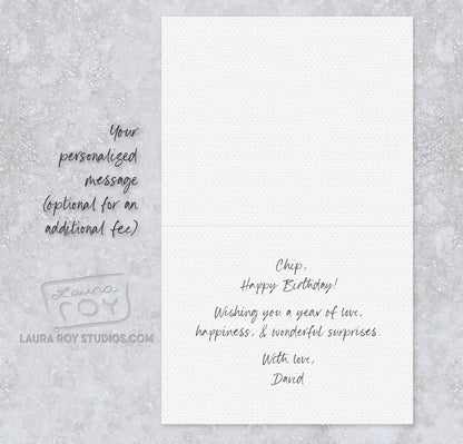 Personalized Trio of Cake Slices Birthday Card - Fun Watercolor Painting of Three Cake Slices with Candles (Single or Set)