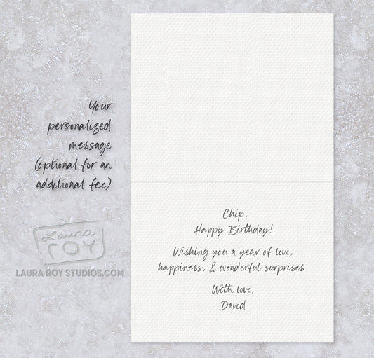 Personalized Trio of Cake Slices Birthday Card - Fun Watercolor Painting of Three Cake Slices with Candles (Single or Set)