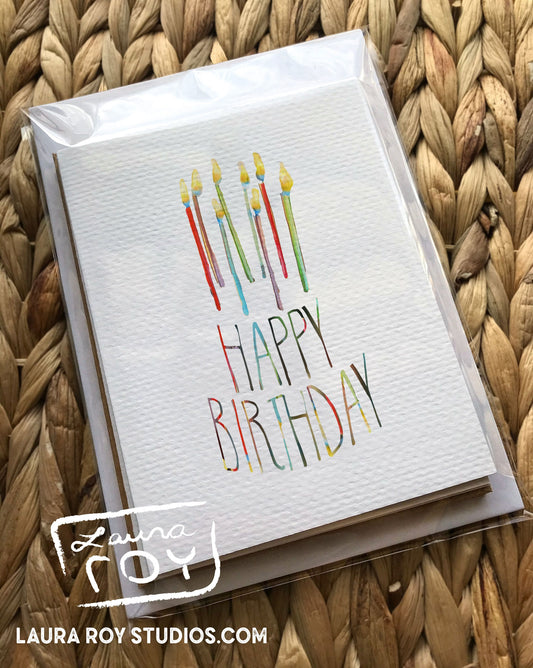 Personalized Happy Birthday Candles Card - Colorful Flickering Candles and Customizable Greeting (Single or Set)