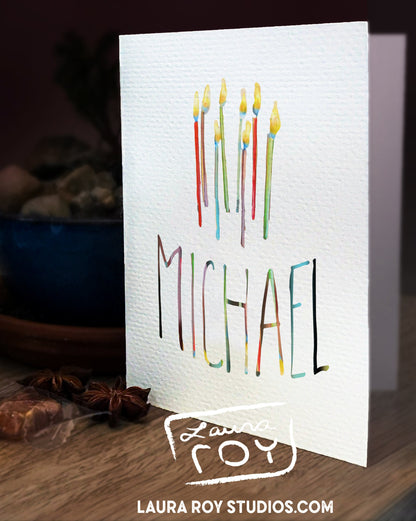 Personalized Happy Birthday Candles Card - Colorful Flickering Candles and Customizable Greeting (Single or Set)