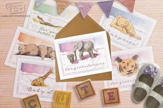 Personalized Animals Card: Custom Thank you or Congratulations (Single or Set)