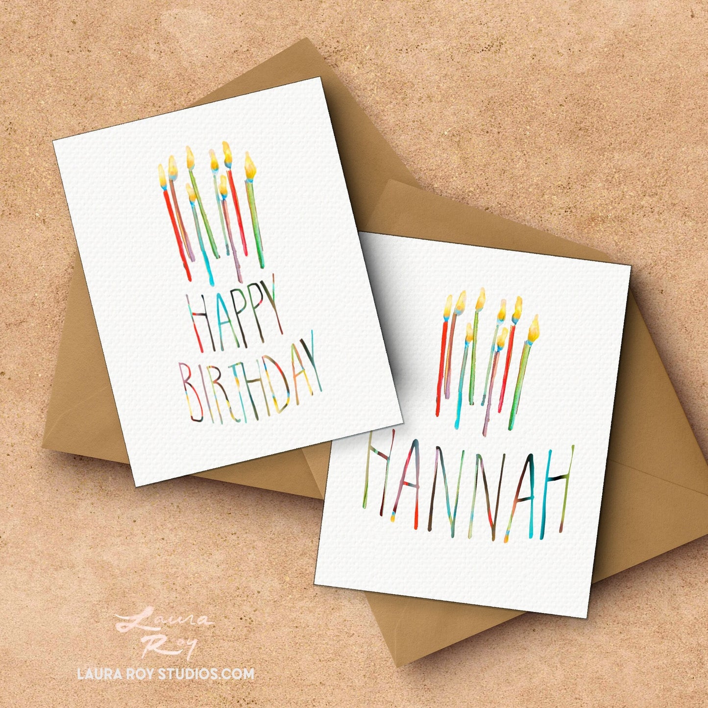 Personalized Happy Birthday Candles Card - Colorful Flickering Candles and Customizable Greeting (Single or Set)