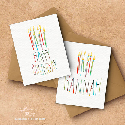 Personalized Happy Birthday Candles Card - Colorful Flickering Candles and Customizable Greeting (Single or Set)